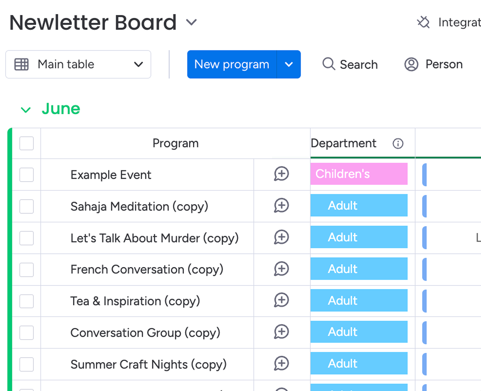 Monday.com program board